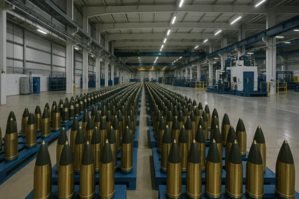 Rheinmetall startet größte Munitionsfabrik Europas. Parallel beschließt Berlin Wehrdienstgesetz. Aktivisten protestieren: „Wir sind nicht kriegsbereit.“