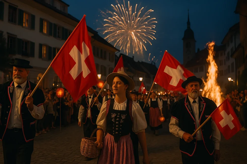 Wie feiern die Schweizer den Nationalfeiertag am 1. August mit Feuerwerk, Umzügen und typischem Festessen