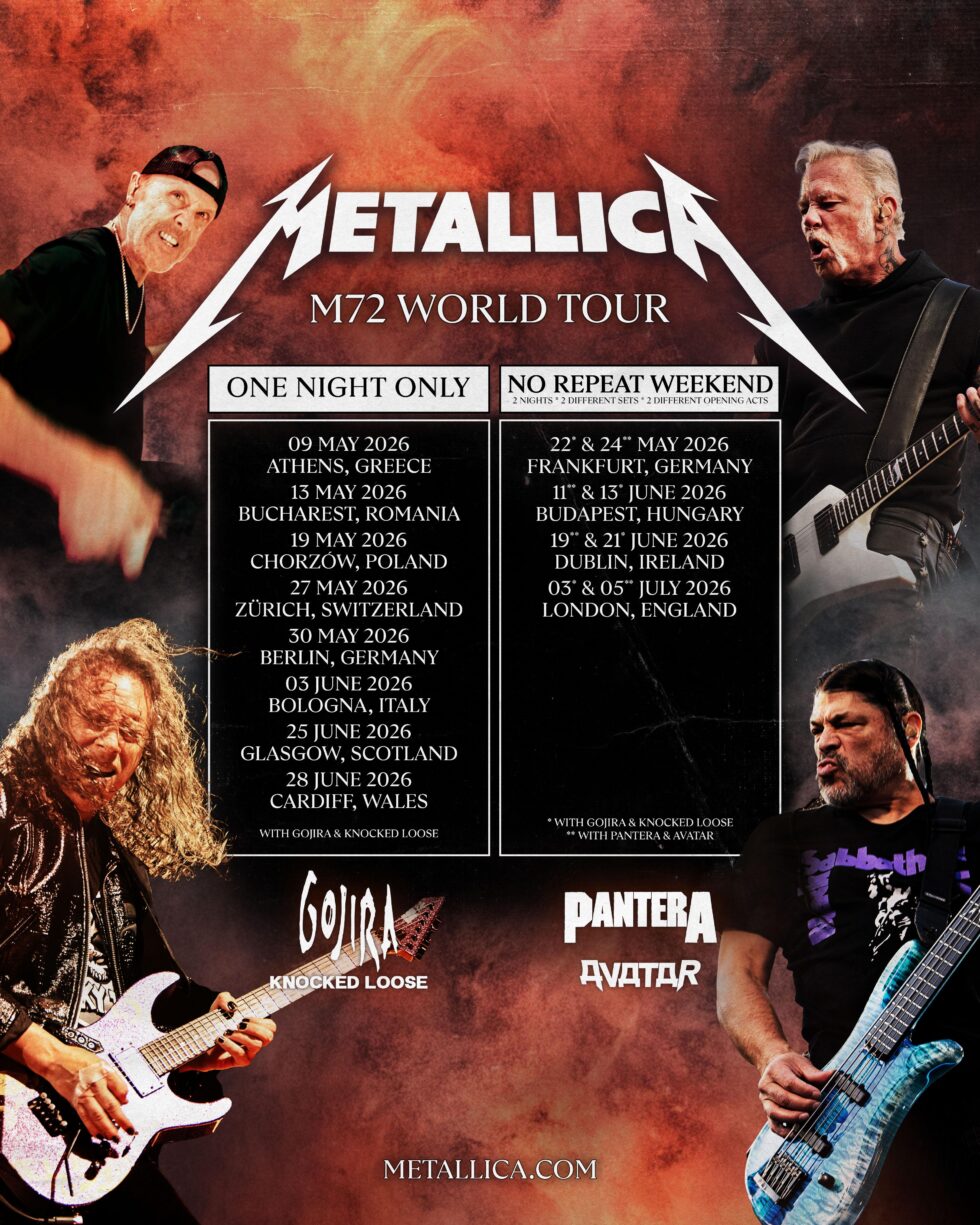 Metallica M72 World Tour 2026: Zürich, London, Dublin, Cardiff & Glasgow Termine bestätigt