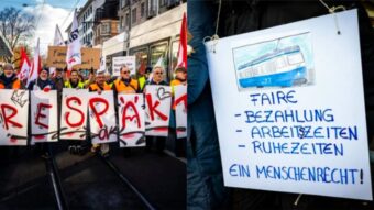 Das ÖV-Personal in Zürich demonstrierte am Dienstag für bessere Bedingungen. Gefordert werden 35 Stunden pro Woche und Respekt. Der Rahmen-GAV wurde symbolisch geschreddert.