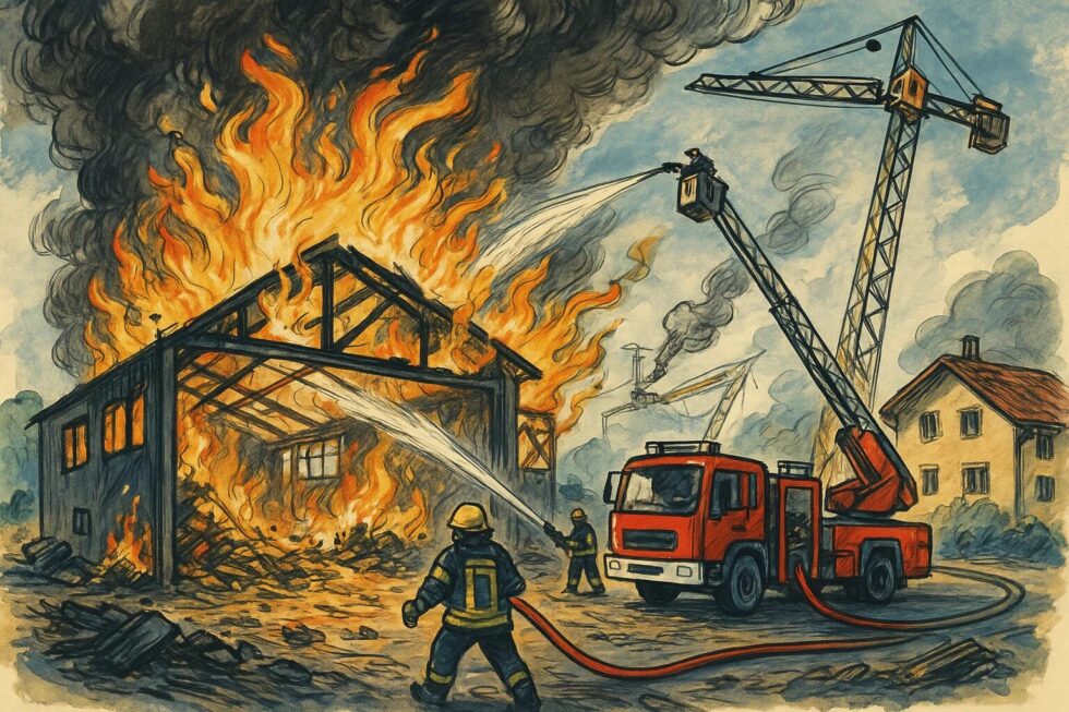 In Giswil (Obwalden) brannte eine Gewerbehalle völlig nieder. 61 Personen wurden wegen Rauch und eines umsturzgefährdeten Baukran evakuiert. Brandursache unklar.