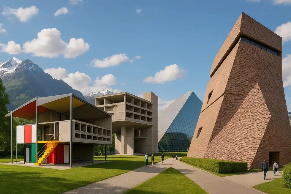 Architektonischer Tourismus Schweiz: Entdecken Sie minimalistische Architektur und UNESCO-Bauwerke von Le Corbusier in La Chaux-de-Fonds, Basel, Zürich.