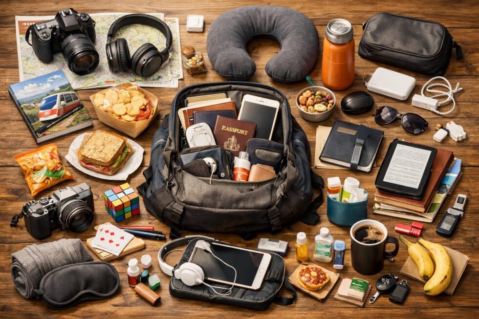 Packliste Schweiz 2026. Tipps für Kissen, Socken und Powerbanks auf SBB- oder Autoreisen. Erfahren Sie alles über Preise in CHF und Komfort-Gadgets