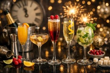 Champagner-Cocktails f&uuml;r Silvester 2026 bieten Genuss pur. Entdecken Sie 5 Rezepte wie Bellini & Martini Royale f&uuml;r eine perfekte Neujahrsnacht voller Glanz.