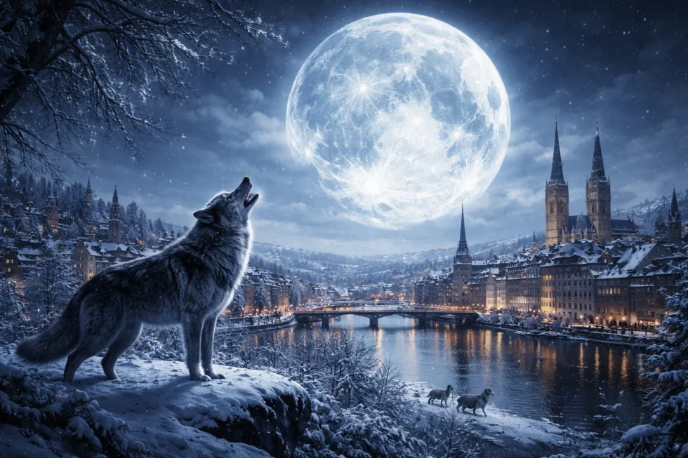 Wolfsmond 2026 als Supermond über Zürich und Basel: Vollmond am 3. Januar um 11:02 MEZ, sichtbar am 2.–3. Januar mit exakten Mondzeiten, besten Orten, Fototipps und Schlafhinweisen.