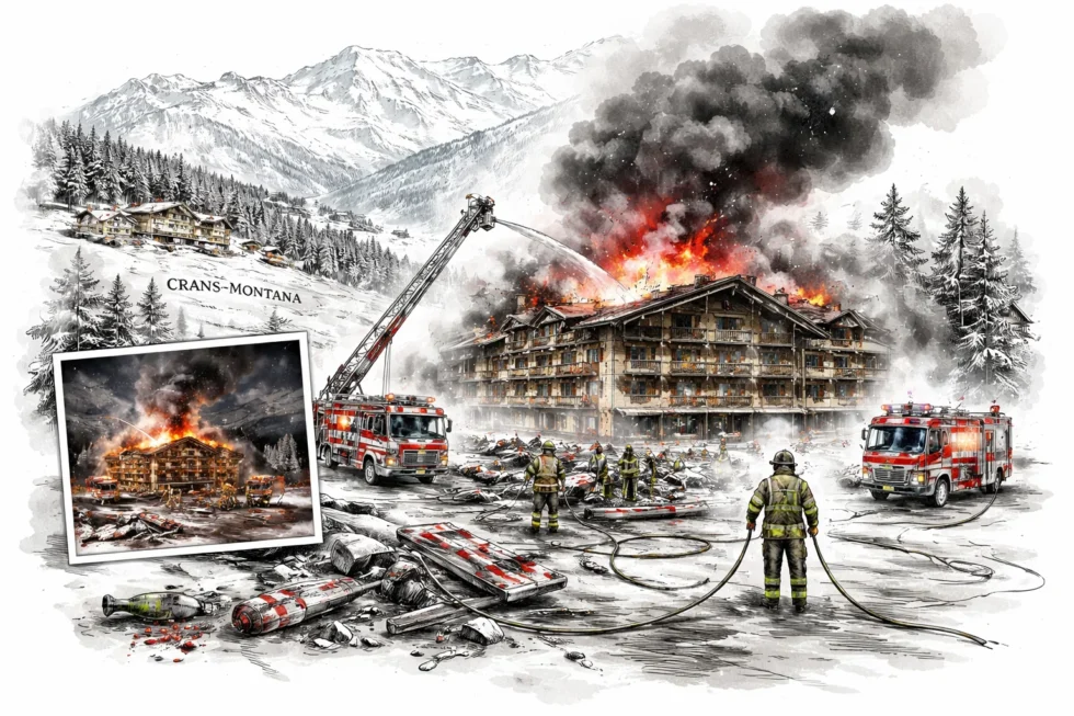 Brand in Crans-Montana im Kanton Wallis in der Neujahrsnacht am 1. Januar 2026: Feuer in der Bar Le Constellation, zahlreiche Tote und Verletzte, Ermittlungen zu Ursache, Brandschutz und Verantwortung.