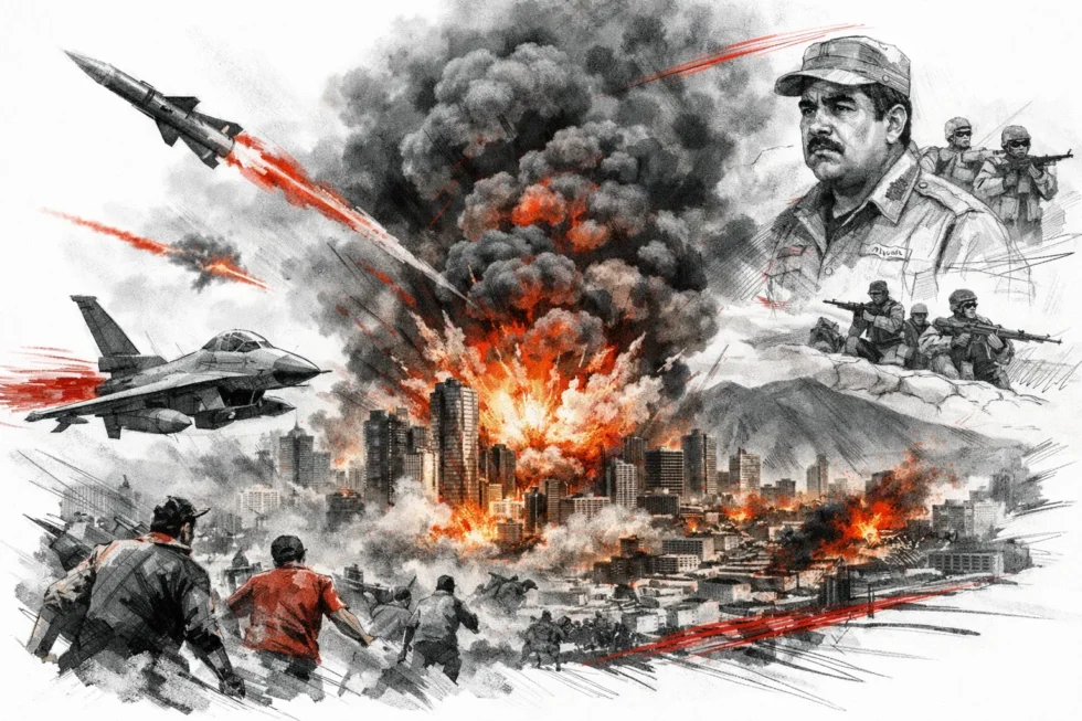 US-Angriffe auf Venezuela: Explosionen erschüttern Caracas, Präsident Maduro verhängt den Ausnahmezustand, während Luftschläge Militärbasen, Häfen und Infrastruktur im ganzen Land treffen.