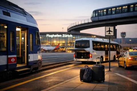 Vom Flughafen Z&uuml;rich g&uuml;nstig reisen: Tipps zu Bahn, Bus, Shuttle, Sparbillette und Tageskarten f&uuml;r Pendler, Touristen und Familien.