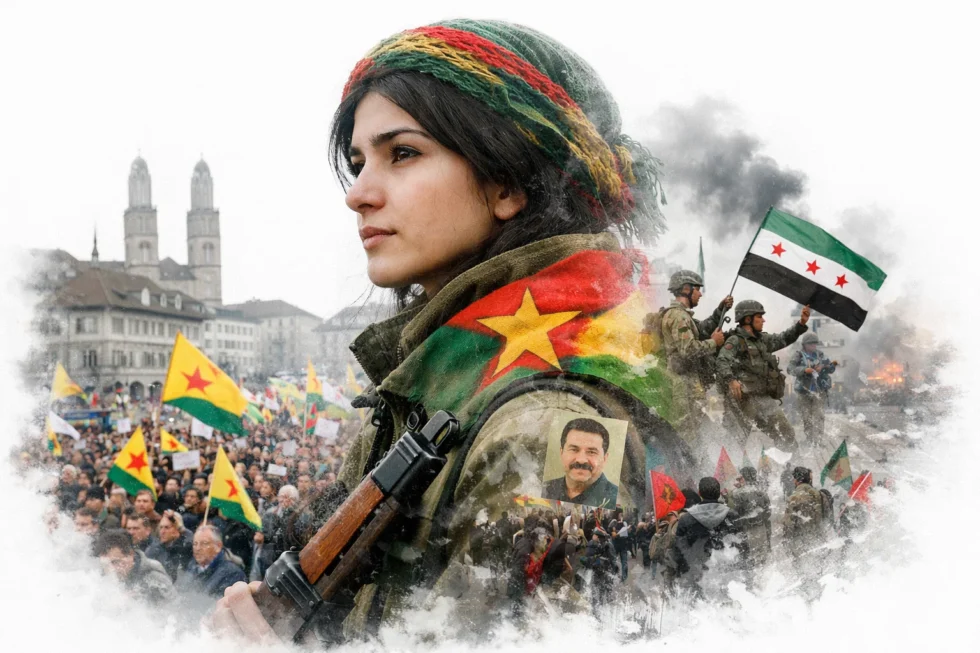 Hunderte demonstrieren in Zürich für Rojava. Proteste gegen Syriens Übergangsregierung, Polizei im Einsatz, politische Forderungen an die Schweiz.