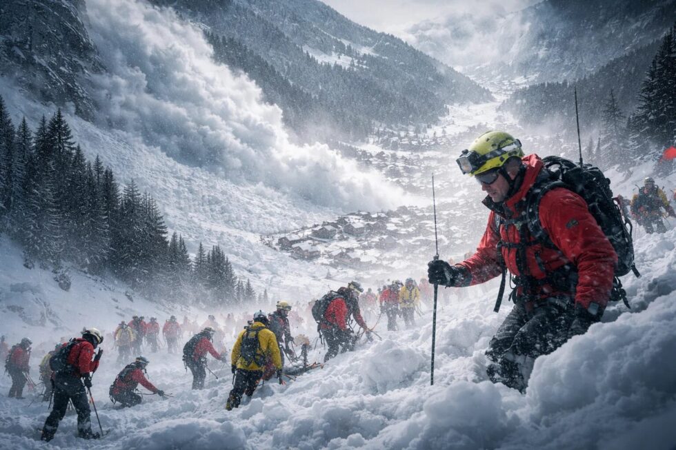 Lawine in Adelboden verschüttet Piste am Skilift Luegli. Kantonspolizei Bern und Rega im Sucheinsatz. Keine Vermissten gemeldet. SLF warnt vor grosser Lawinengefahr