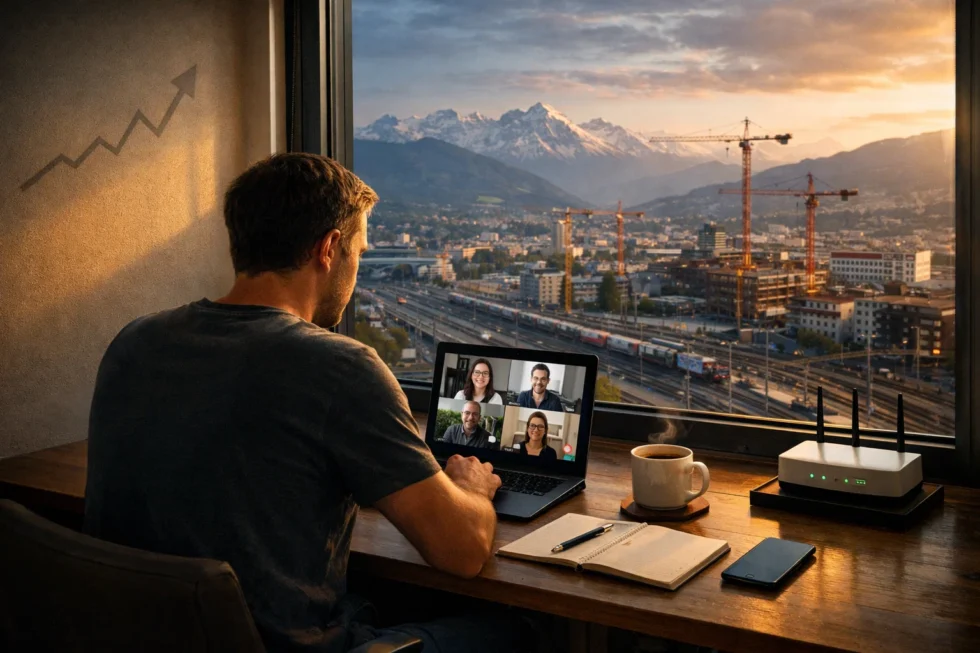 Arbeiten und Remote Work in der Schweiz 2026: Bewältigen Sie hohe Kosten und Infrastrukturprobleme. Tipps zu Miete, Steuern und Internet für Homeoffice in Zürich, Genf und den Alpen.