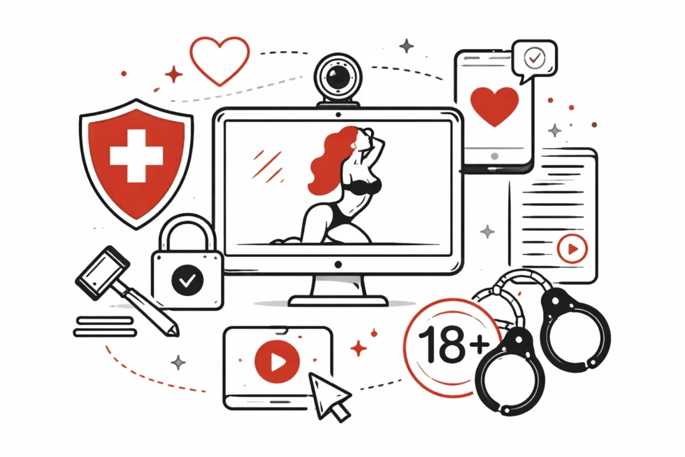 Online-Erotik in der Schweiz: Was ist legal? Gesetze zu Pornografie, Webcam-Model-Arbeit, Videochat, Altersgrenzen, Einwilligung und Datenschutz nach Art. 197 StGB verständlich erklärt.