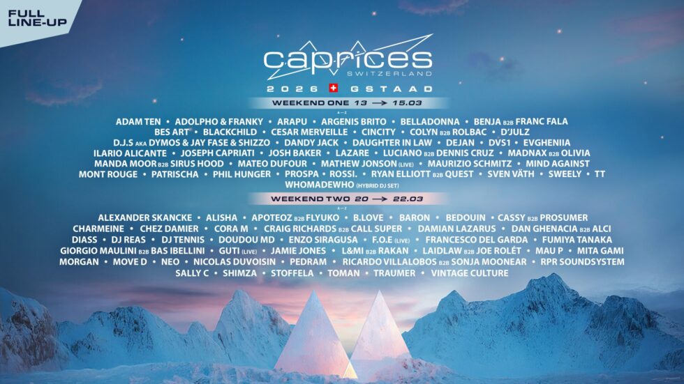 Caprices Festival 2026 in Gstaad-Eggli startet am 13. März und findet an zwei Wochenenden statt: 13.–15. und 20.–22. März. Headliner, Tickets, Anreise, Unterkunft, Bühnen, Wetter und praktische Tipps im Überblick