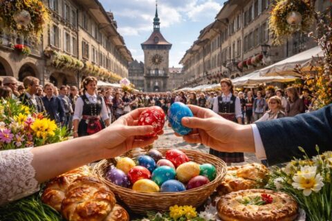 Erleben Sie Ostern 2026 in Bern: Alles &uuml;ber das Eiert&uuml;tschen, traditionelle Berner Osterfladen, Kost&uuml;me und lokale Br&auml;uche. Ihr Guide f&uuml;r ein authentisches Schweizer Osterfest in der Hauptstadt