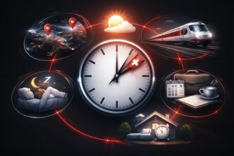 Zeitumstellung Sommerzeit 2026 Schweiz: Wann Uhr umstellen in Z&uuml;rich und Basel? Auswirkungen auf Schlaf, SBB, Arbeit und Alltag verst&auml;ndlich und aktuell erkl&auml;rt.