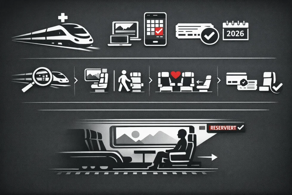 Sitzplatz SBB reservieren Schweiz 2026: Für 5 CHF Wunsch Sitzplatz im Zug buchen. Neue Regeln seit Ende 2025, IC-Züge, Zonen, Ausland Ausbau nach Italien und Deutschland geplant.