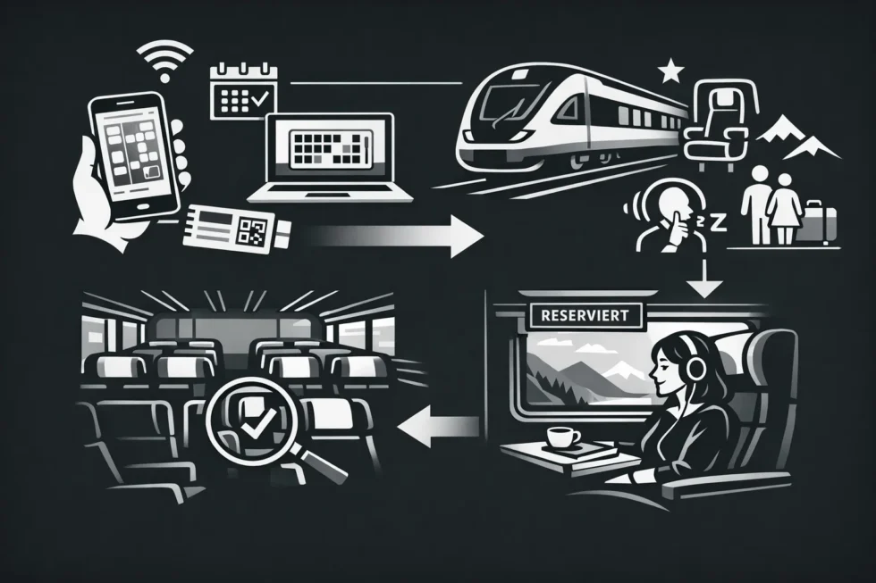 Sitzplatz SBB reservieren Schweiz 2026: Für 5 CHF Wunsch Sitzplatz im Zug buchen. Neue Regeln seit Ende 2025, IC-Züge, Zonen, Ausland Ausbau nach Italien und Deutschland geplant.