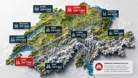 Lebenshaltungskosten Schweiz 2026: Was Familien in Z&uuml;rich, Genf und Bern wirklich zahlen. Mieten, Krankenkassen, Lebensmittel, Kitas und reale Monatsbudgets im Vergleich.