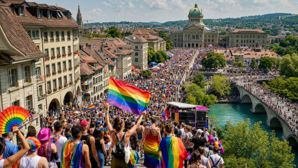 BernPride 2026 am 25. Juli: Die neue 5-km-Route vom Waisenhausplatz zum Bundesplatz, das Festival-Programm, alle Strassensperrungen, Bernmobil-Umleitungen und Tipps zu Anreise und Parken im Überblick.