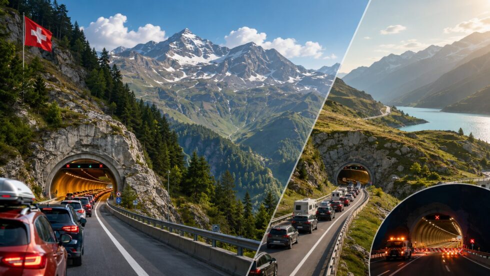 Gotthard und San Bernardino Sommer 2026: Nachtsperrungen am Gotthard vom 2.–6., 10.–12., 16.–18. und 23.–27. Juni, Ferienstau bis 1. August einplanen.