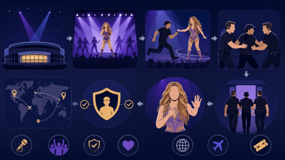 Shakira reagierte bei einem Konzert in San Jose ruhig, nachdem ein Fan auf die Bühne gelangte. Was über den Vorfall, die Security, die Tour 2026 und mögliche Europa-Termine bekannt ist.
