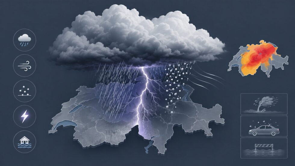 Starkes Gewitter – Warnung für die Schweiz am 2. Juni 2026: SRF Meteo erwartet Hagel, Starkregen und Sturmböen. Wetter heute mit erhöhter Unwettergefahr in vielen Regionen.