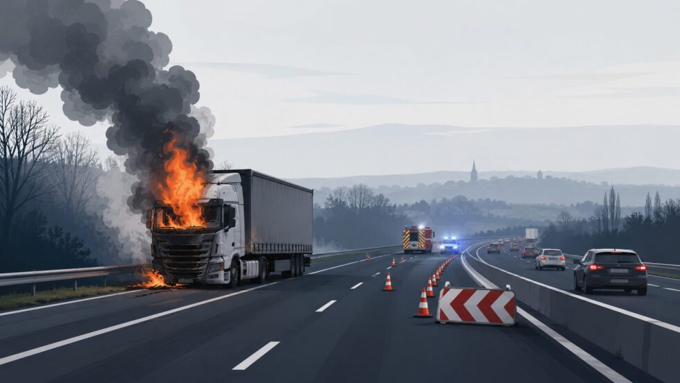 Feu auf der A33: Ein Lastwagenbrand bei Saint-Nicolas-de-Port sperrte am 16. Juni 2026 die Autobahn Nancy–Lunéville. Umleitung, Staus, Rettungseinsatz und Bergung im Überblick.
