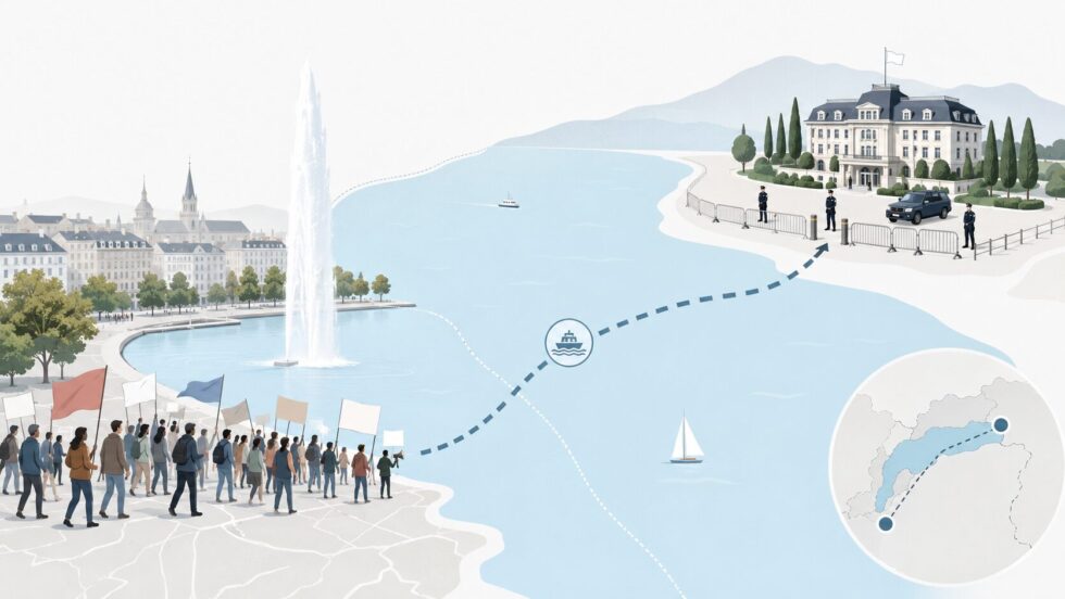 Manifestation G7 Genève: plusieurs milliers de personnes ont défilé contre le sommet d’Évian, tandis que la police annonce des objets dangereux saisis aux abords du parcours NoG7, sous haute sécurité