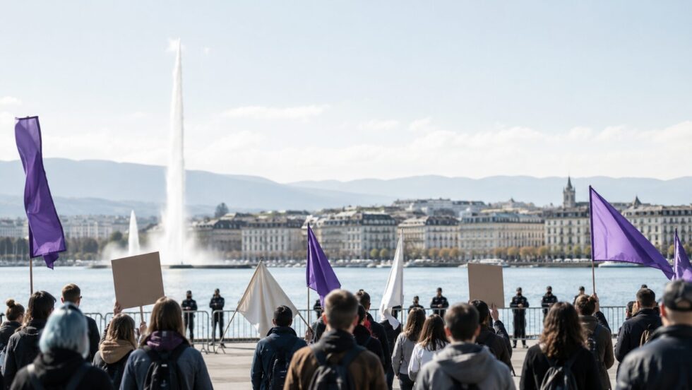 Manifestation G7 Genève: plusieurs milliers de personnes ont défilé contre le sommet d’Évian, tandis que la police annonce des objets dangereux saisis aux abords du parcours NoG7, sous haute sécurité
