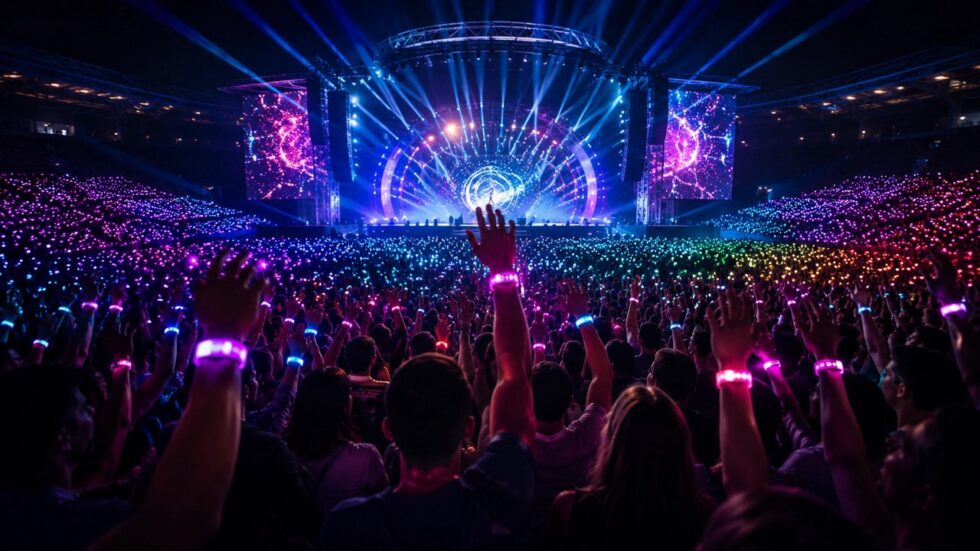 LED-Armbänder für Konzerte machen Events in der Schweiz interaktiver. Erfahren Sie, wie Lichtsteuerung, Synchronisation und visuelle Effekte Konzerte, Festivals und Firmenevents aufwerten.