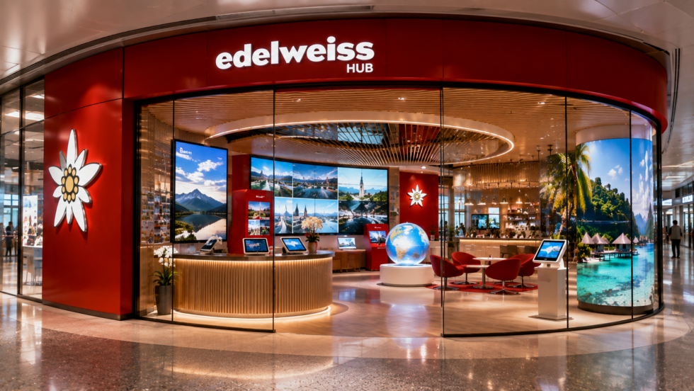Edelweiss eröffnet im Circle am Flughafen Zürich einen 300 m² grossen Hub mit VR-Reisen, GeoQuiz, Café und Trainingsräumen. Besucher können die Erlebniswelt werktags kostenlos entdecken.