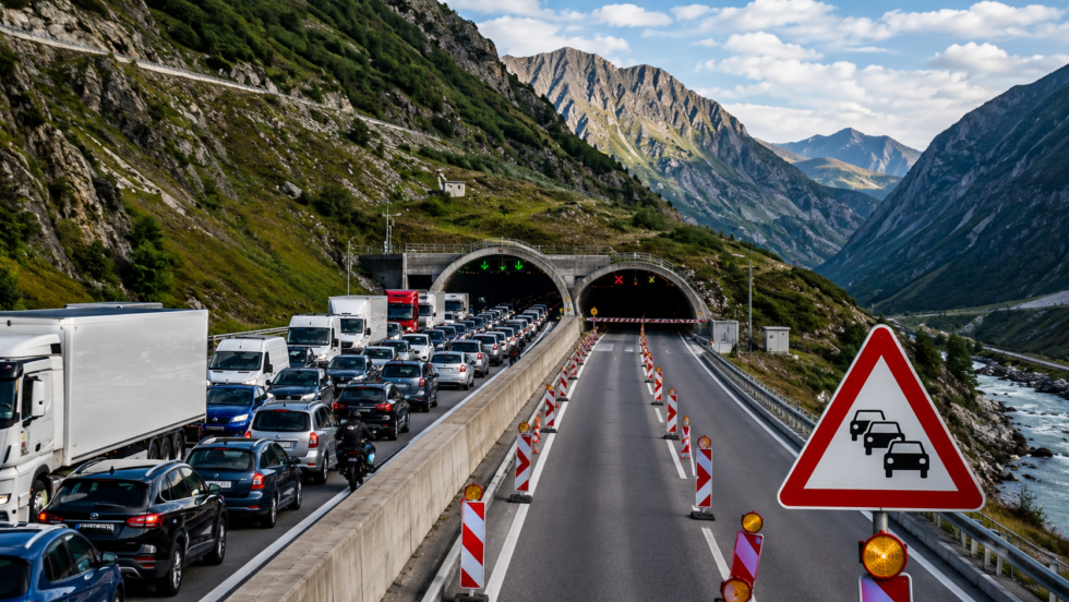 San Bernardino Tunnel vom 23. bis 25. August 2026: aktuelle Verkehrslage auf der A13, Staurisiko, Baustellen, mögliche Sperrungen und wichtige Tipps für die Fahrt durch Graubünden.