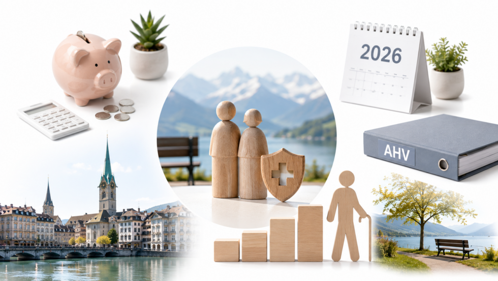 Tabelle Renteneintritt Schweiz 2026: Referenzalter nach Jahrgang, AHV-Vorbezug, Frauen 1961–1969, Beitragslücken, Pensionskasse und Regeln in Zürich sowie Basel für die Pensionierung im Jahr 2026 CH.