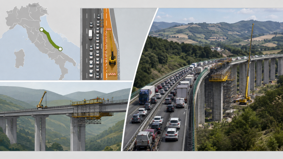 Autostrada A14: Auf der Strecke zwischen Abruzzen und Marken bildeten sich am 24. August bis zu 14 Kilometer Stau Richtung Ancona. Ursache waren dringende Arbeiten am Viadukt San Biagio.