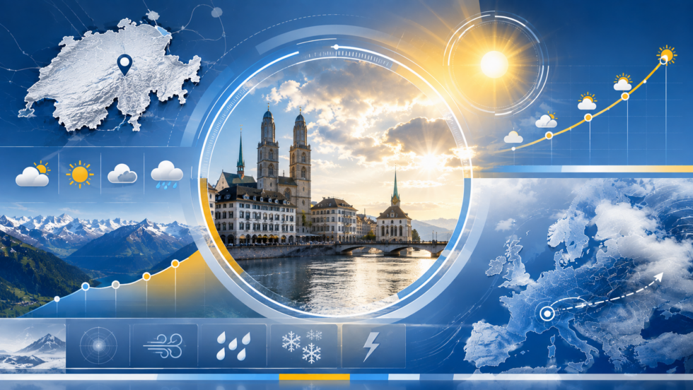 Meteo Suisse für Zürich am 26. August 2026: Nach einem teils wolkigen Morgen wird es wärmer und freundlicher. Bis 28 °C sind möglich. So entwickelt sich das Wetter am Mittwoch in der Schweiz.
