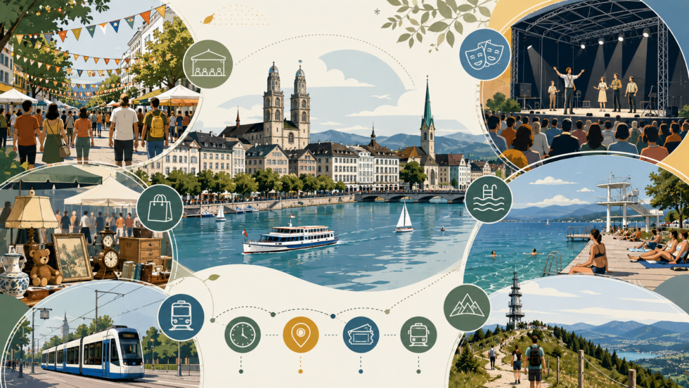 Zürich am Wochenende 29./30. August 2026: Dörflifäscht, Theater Spektakel, Flohmärkte, Seebäder und Uetliberg – alle Events mit Zeiten, Adressen, Preisen, ÖV und Tipps für beide Tage.