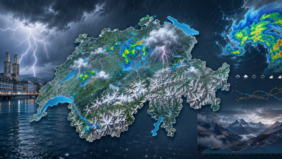Meteo Suisse am 25. August 2026: Regen und Gewitter ziehen über die Schweiz. So entwickelt sich das Wetter in Zürich, nächste Woche und langfristig – mit Radar, Temperaturen und MeteoSchweiz im Blick