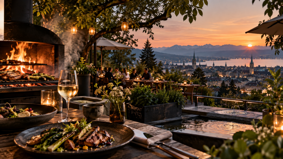 Was ist Berg 8044 in Zürich? Der Guide erklärt das saisonale Gartenrestaurant am Zürichberg mit Menü, Robata und Josper, Öffnungszeiten, Reservation, Adresse, Anreise, Wetterregel und Besonderheiten des Standorts in 8044 Zürich.