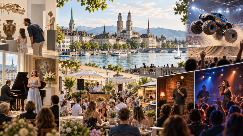 Was läuft am 6. September 2026 in Zürich? Sechs Events für Sonntag mit Monster Jam, Rundfunk.fm, Konzert, Comedy und Familienprogramm samt Zeiten, Orten, Preisen und wichtigen Details.