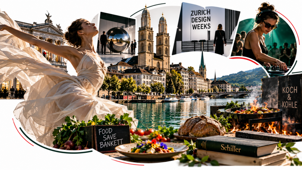 Was läuft am Wochenende in Zürich? Vom 18. bis 20. September 2026 stehen 24h Opernhaus, Zurich Design Weeks, Koch & Kohle, Supermom, Zigerli, Food-Save-Bankett und Schiller im Programm in der Stadt.