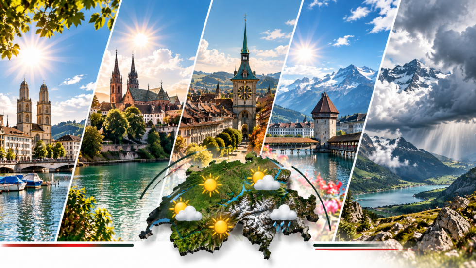 Wetter Schweiz am Wochenende: Zürich, Basel, Bern und Luzern erwarten am 19. und 20. September 2026 bis 26 Grad. In den Alpen ist die Prognose regional wechselhafter, mit Wolken und Schauern am Tage.