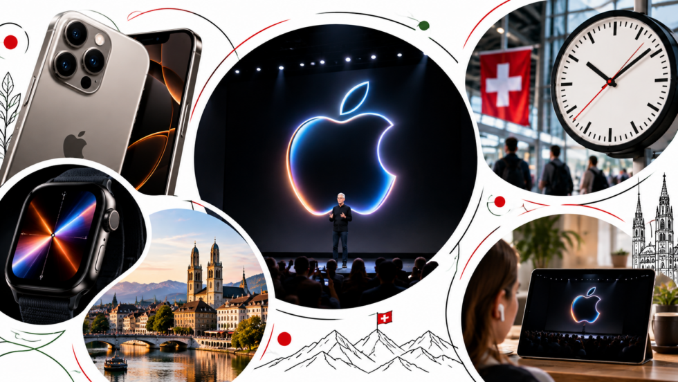 Apple Keynote Uhrzeit: Der Livestream startet am 09. September um 19.00 Uhr Schweizer Zeit. Wo er läuft, wie er sich auf jedem Gerät starten lässt und was Apple zeigt – die Übersicht für die Schweiz.