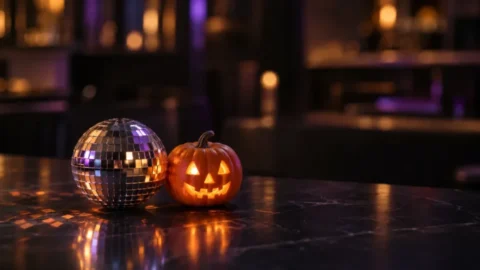 Halloween in Z&uuml;rich: Discokugel und K&uuml;rbis im Clublicht