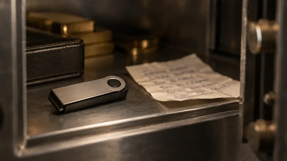 Krypto-Regulierung Schweiz: Hardware-Wallet in einem Tresorfach