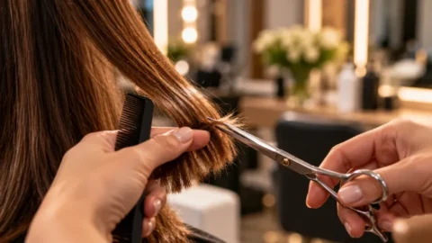 Mondkalender Haare schneiden November 2026: Coiffeur-Schere schneidet Haarspitzen