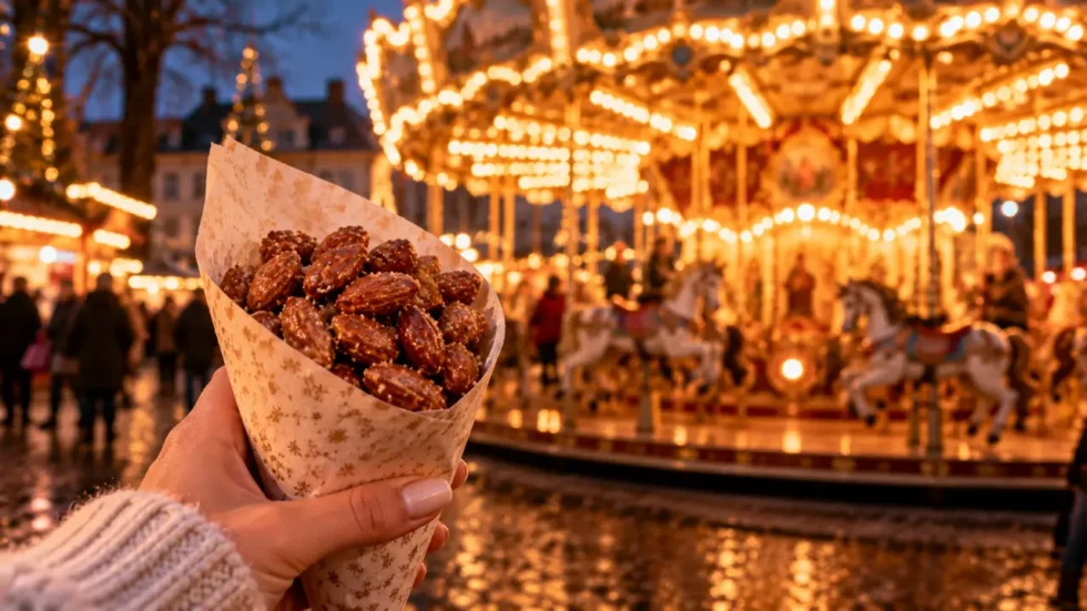 Wochenende 31. Oktober 2026: gebrannte Mandeln vor einem Karussell an der Herbstmesse