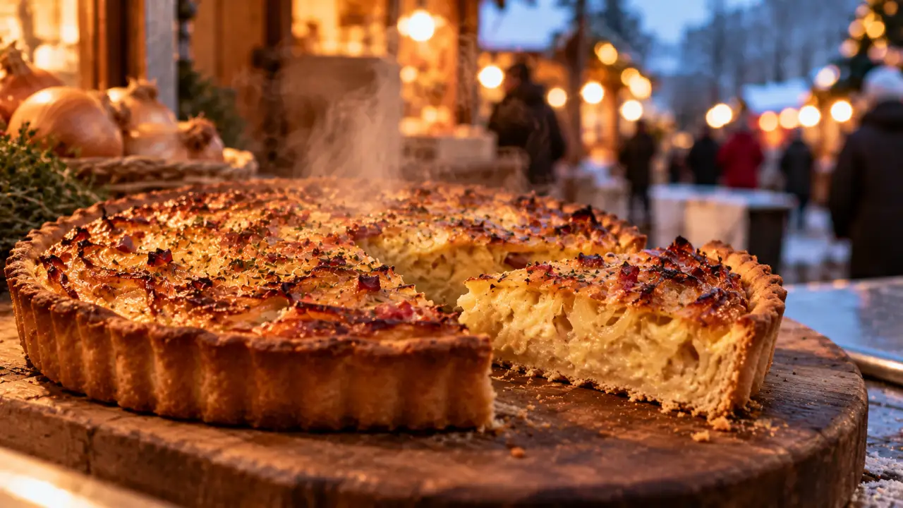 Zibelemärit 2026: frischer Zwiebelkuchen auf einem Holzbrett