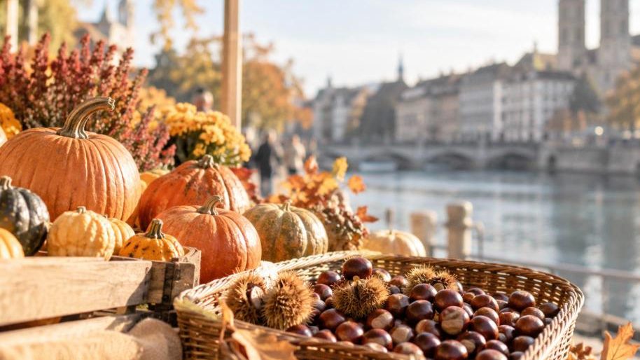 Zürich Wochenende 17. und 18. Oktober 2026: Herbstmarkt mit Kürbissen und Kastanien an der Limmat